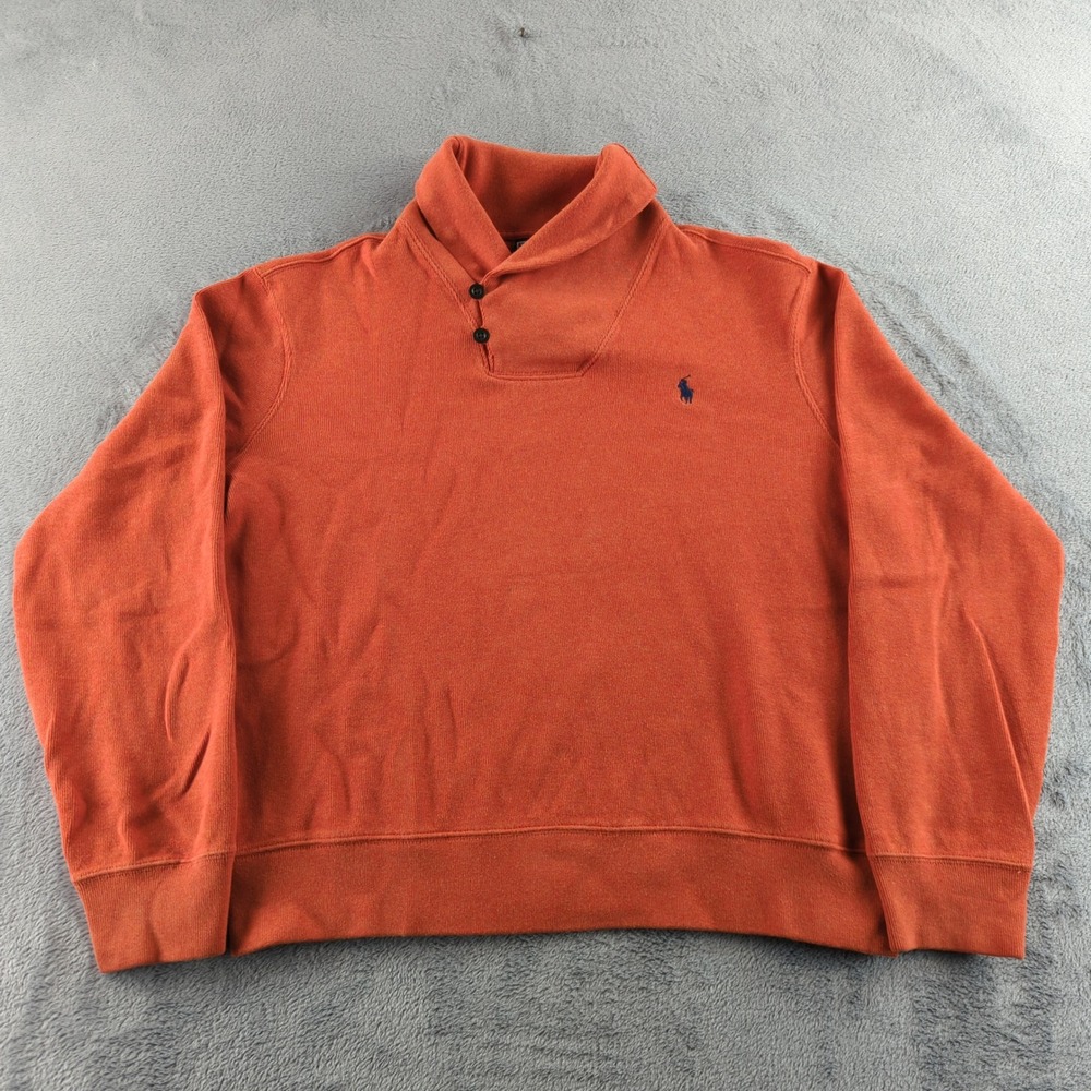 Polo Ralph Lauren Sweatshirt Mens Large Orange Mock Neck Button Pullover Pony